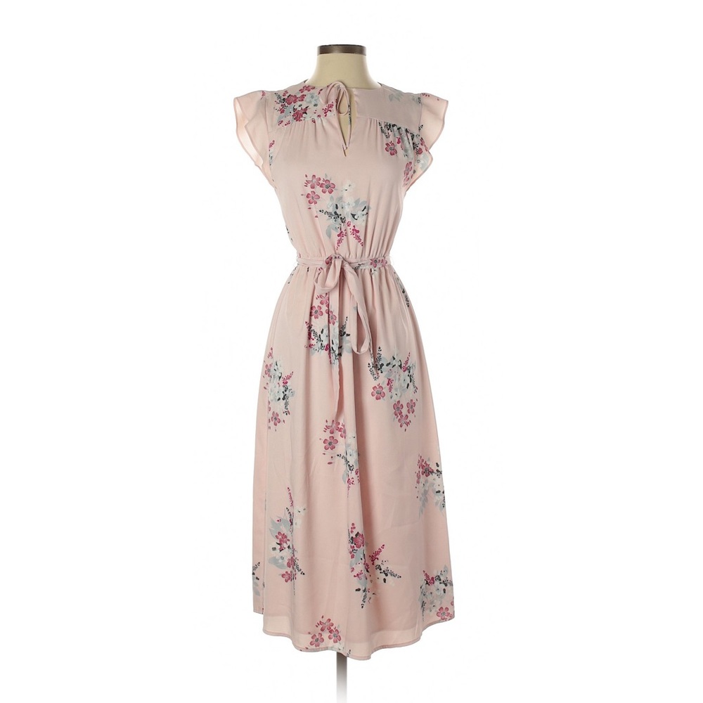 Loft plus pink flowy flutter sleeve floral dress